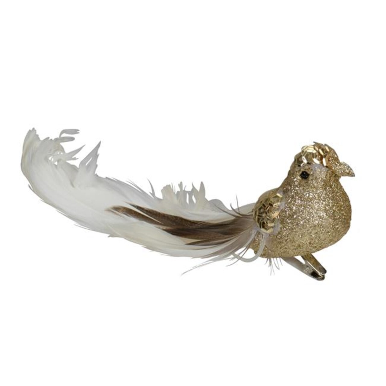 NorthLight 34300476 6 in. Embellished Bird with Clip Christmas Ornament, Gold &#x26; White